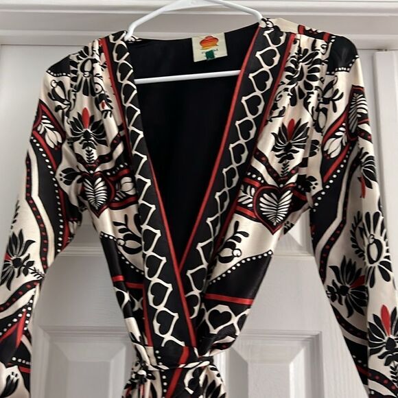 FARM RIO ‘Passion Scarf’ Black MINI WRAP DRESS - Picture 9 of 10